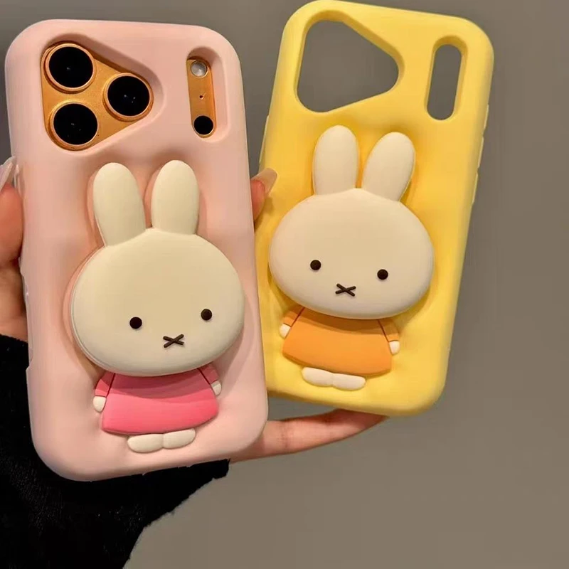 

Kawaii Miffy Phone Shell Suitable for Iphone 17 16 15 14 Cartoon Stereoscopic Scalable Holder Anti Drop Phone Case Perfect Gifts