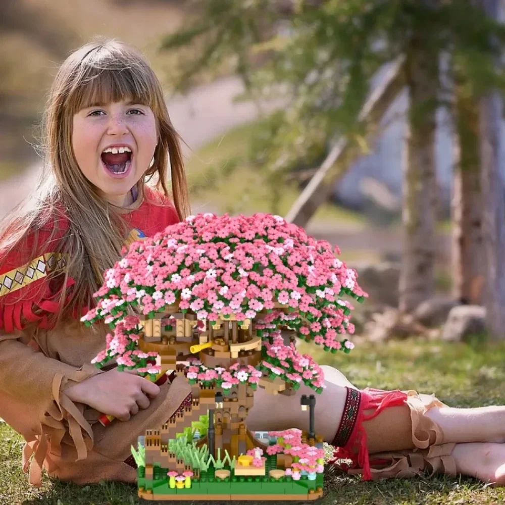 SAKURA Treehouse House Building Blocks DIY Creative ASSEMBLY ดอกไม้ Tree House Micro-particle ของเล่นเพื่อการศึกษาสําหรับของขวัญวันเกิด