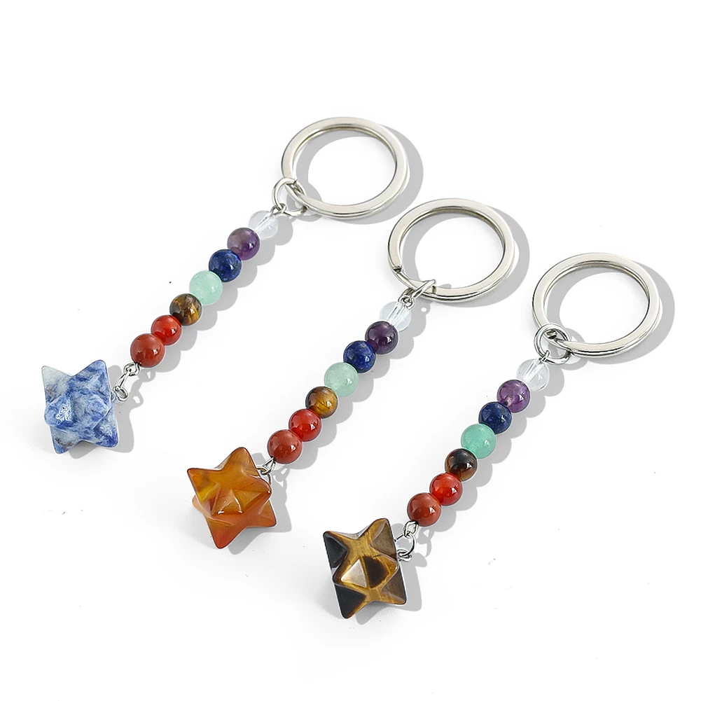 Orgonite Yoga Chakras Amethyst Agate Spacer Bead Merkaba Key Chains Metatron Tiger Eye Energy Stone Pendant Reiki Amulet Jewelry