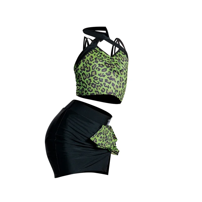 Girls Leopard Latin Kids Competition Dance Clothes Top Skirt Ballroom Dance Competition Costume Stage Performance Wear