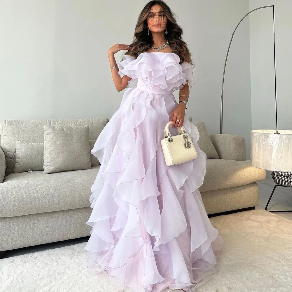 

Carolina Off-Shoulder Tiered Evening Dresses Women Saudi Arabia Organza Floor Length Wedding Guest Elegant Formal Party Gowns