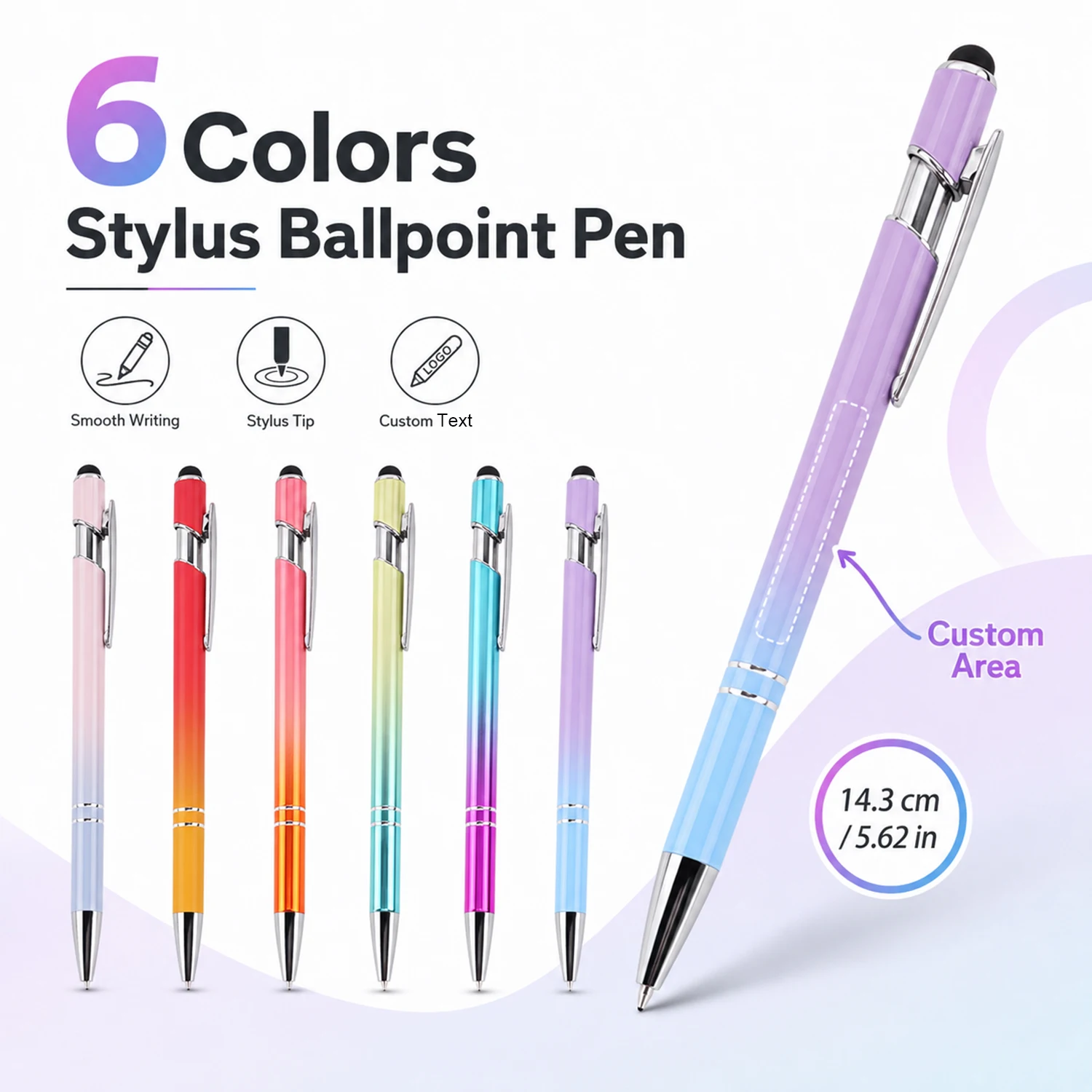 Custom Logo 2 in 1 Stylus Ballpoint Pen 6 Colors Smooth Writing Touch Screen Pen Personalized Gift for Business Office School Su
