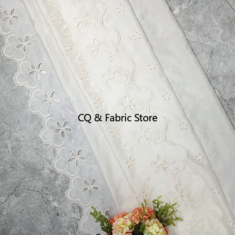 Handmade DIY Cotton Cloth Hollow Out Embroidered Lace Fabric Width 130cm Clothes Dress Home Accessories