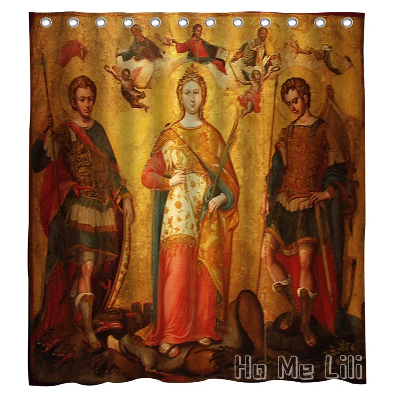 Saints Shower Curtain By Ho Me Lili Greek Orthodox Church Soldier Lord God And Saviour Jesus Christ Waterproof Bathroom Decor