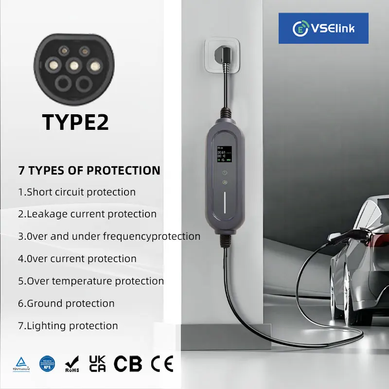 EVSELink 3.5KW 16A 1 Phase EV Portable Charger Type2 Charging Box Electric Car Charger type2 Plug IEC62196-2