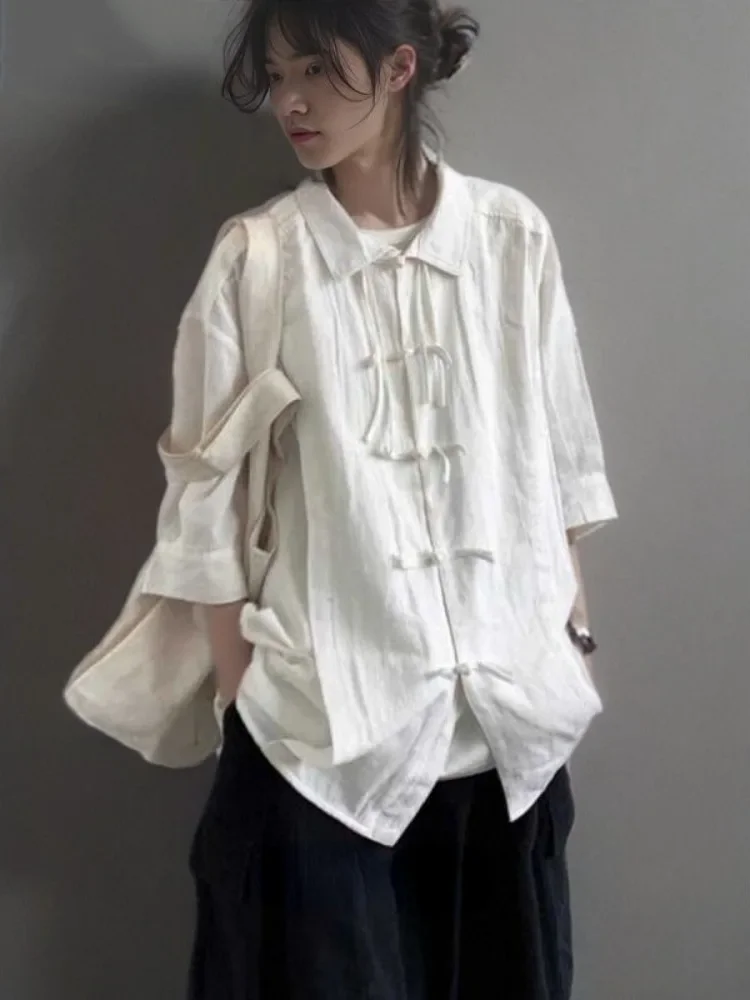 

Летняя женская однотонная блузка в неокитайском стиле Y2k, эстетические рубашки большого размера в стиле гранж, женские однобортные простые блузки в стиле Харадзюку