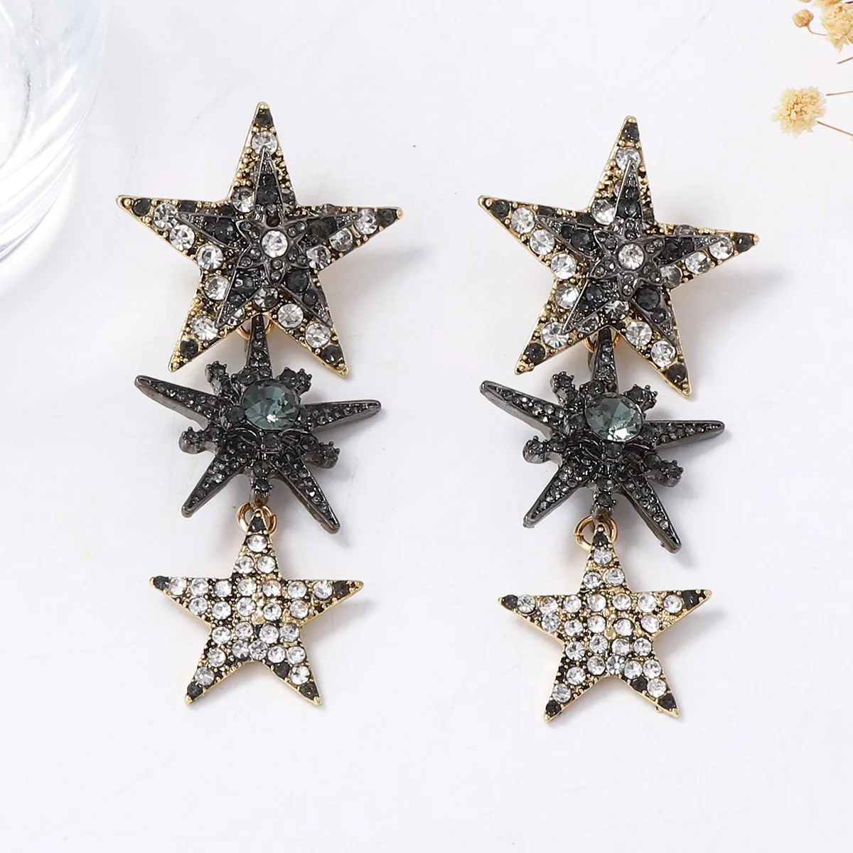 Sparkly Rhinestone Star Drop Earrings for Women