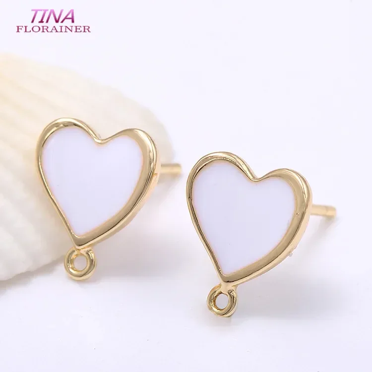 4PCS 10x12MM  14K Gold Color Plated Brass Oil Painting Heart Stud Earrings High Quality DIY Jewelry Making Findings