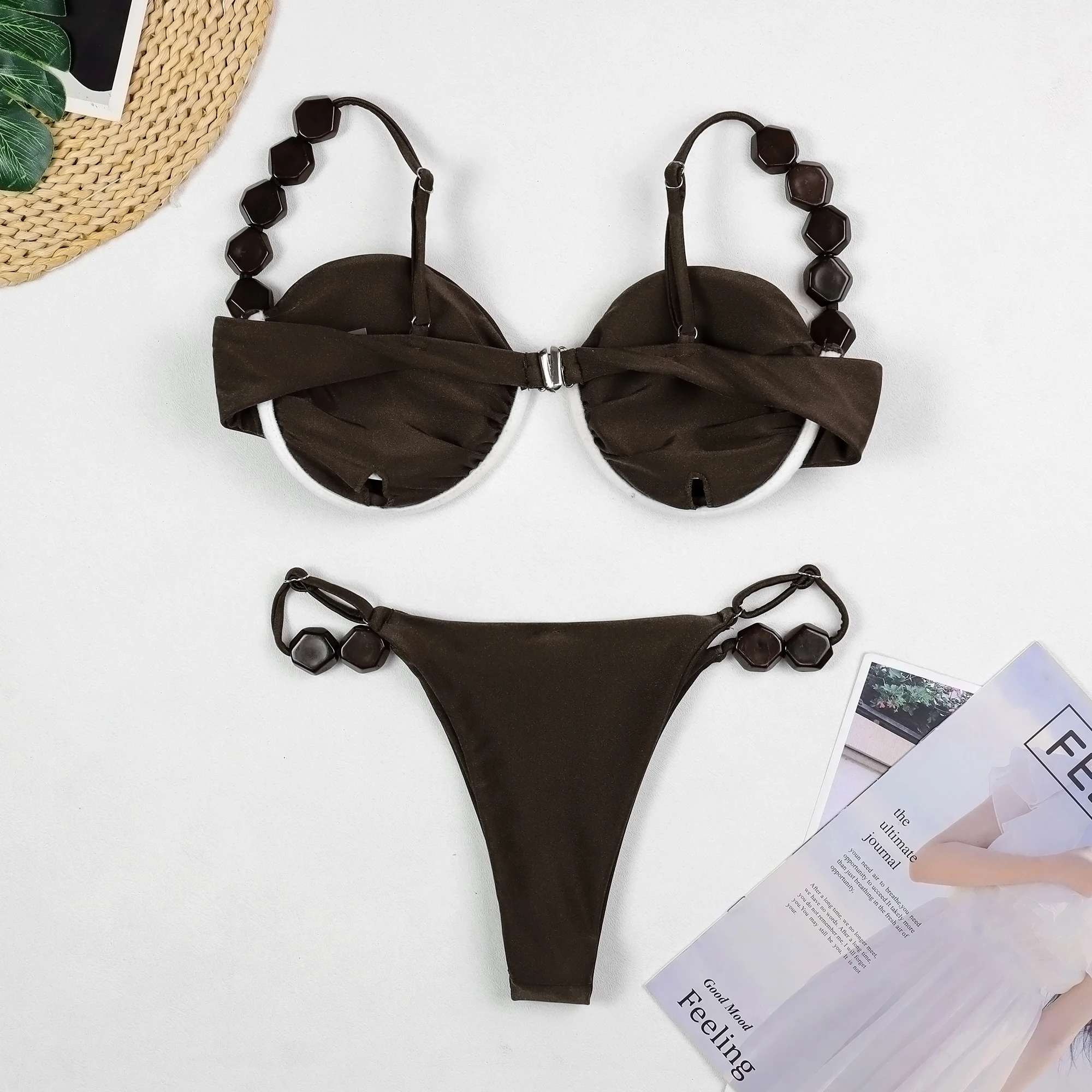 2026 Micro bikini da donna con scollo all'americana, costume da bagno con fasciatura, dettaglio pieghettato, design ritagliato, perizoma con scollo all'americana, costumi da bagno sexy