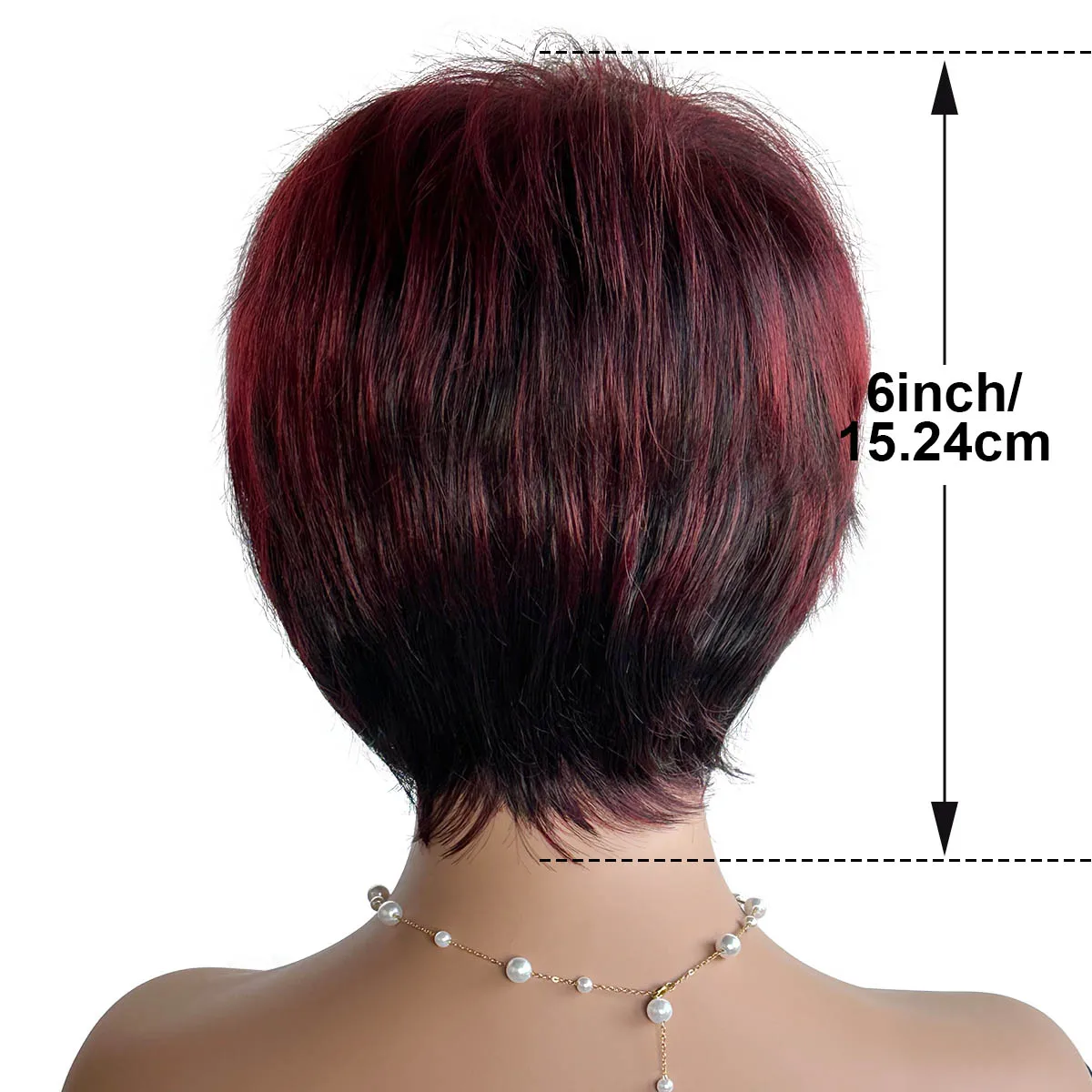 Bchr Korte Pixie Cut Pruiken Bordeauxrode Pruiken Met Pony Voor Vrouwen Synthetisch Haar Pruik