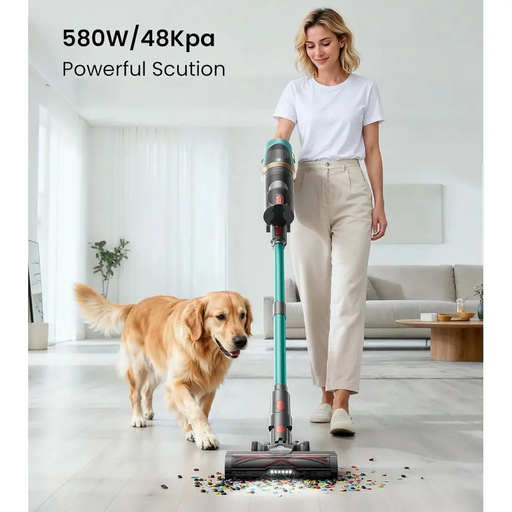High-Powered 580W 48KPA Cordless Vacuum, 65-Minute Runtime, LED Display, Ideal for Pets, Carpets, and Floors