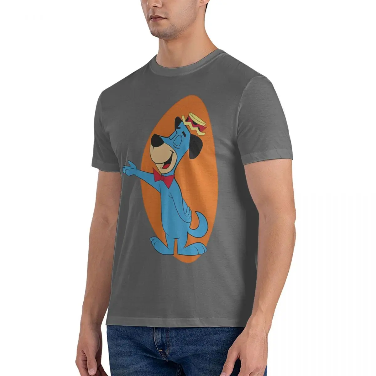 Hand T-Shirts for Men H-Huckleberry Hound Show Funny Pure Cotton Tees Round Collar Short Sleeve T Shirt Graphic Tops