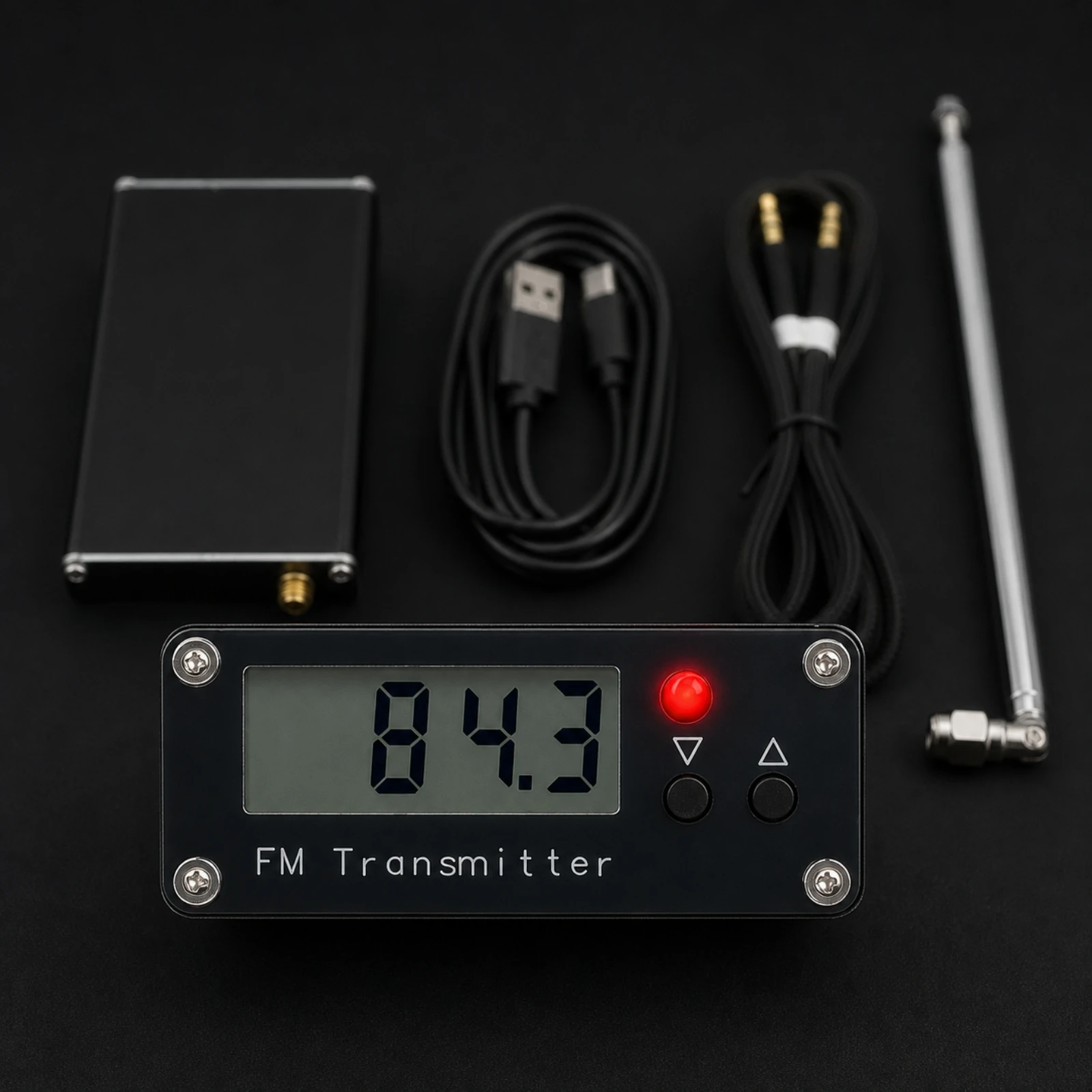Compact Frequency Modulation Transmitter with LCD Display 2000M Range USB-Powered Frequency Modulation Audio Transmitter