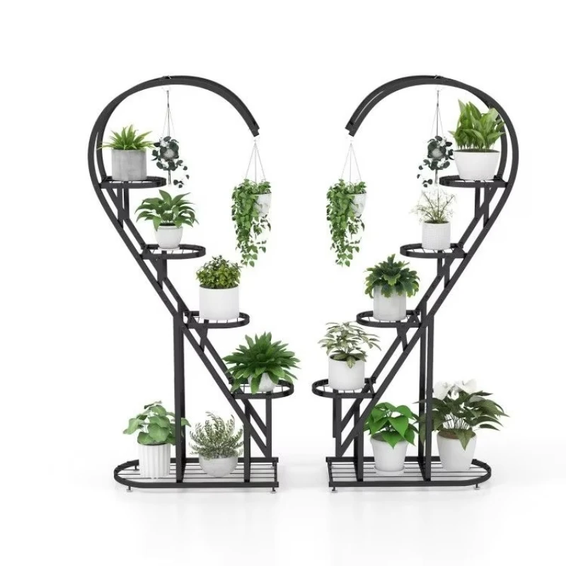 5-Layer metal plant rack with hooks for hanging a variety of indoor plants and hanging basket accessories