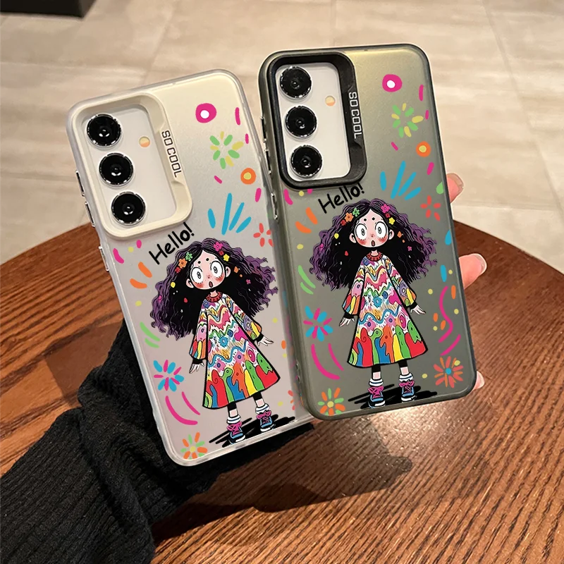 Curly haired girl For Samsung Galaxy Note20 9 S24 Ultra 23 FE 22 21 20 10 plus A 10S 05 04E 03 CORE Colorful Soft Phone Case