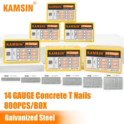 KIMSING 14 Gauge 18-64mm Concrete T Nails for Concrete Nailer, Carbon Steel Material, 800 PCS/Box, for Hardwood Nailing