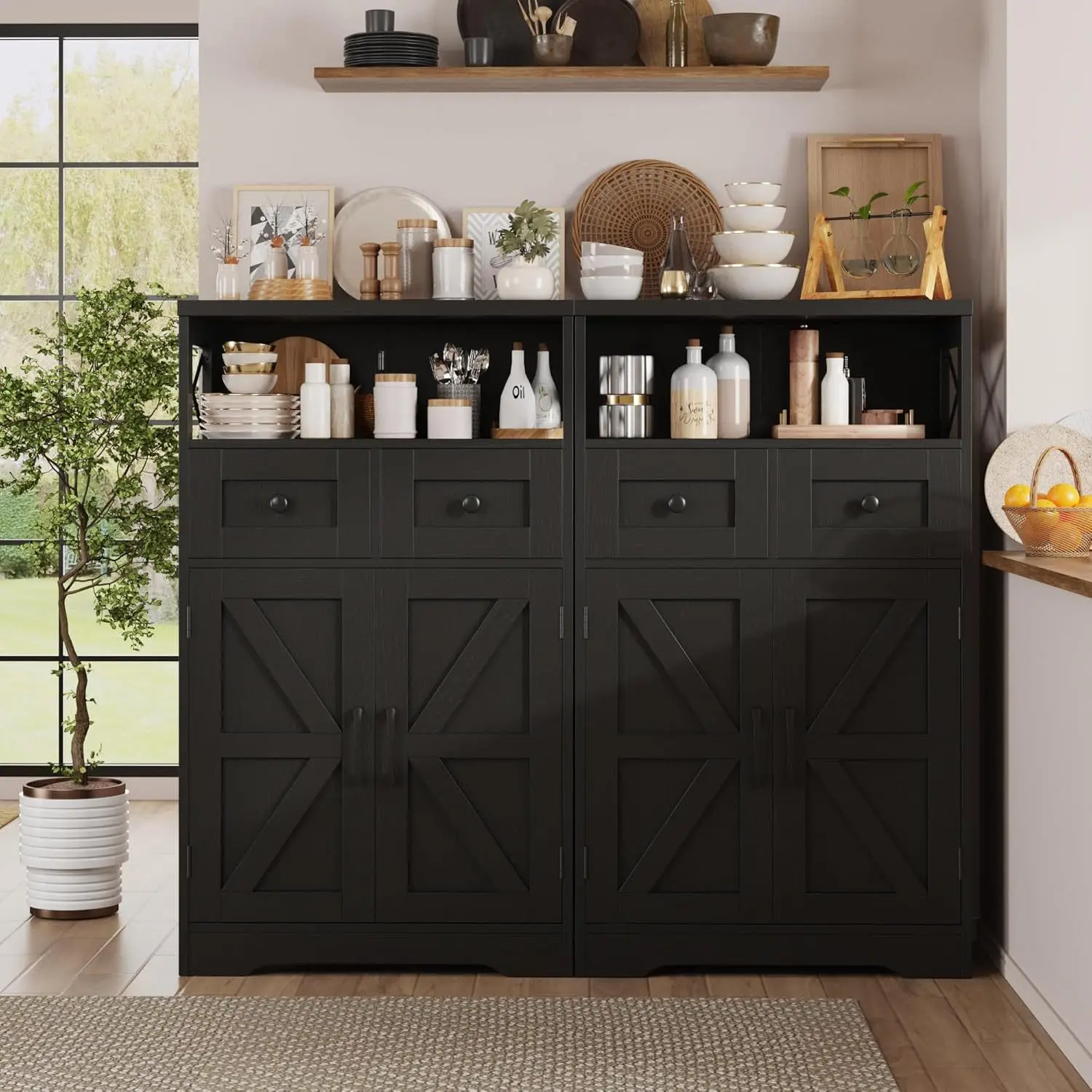 sf-Modern Farmhouse Dining Sideboard Buffet Cabinet with Door Drawer Pantry Storage Living Room Furniture General Home Use#