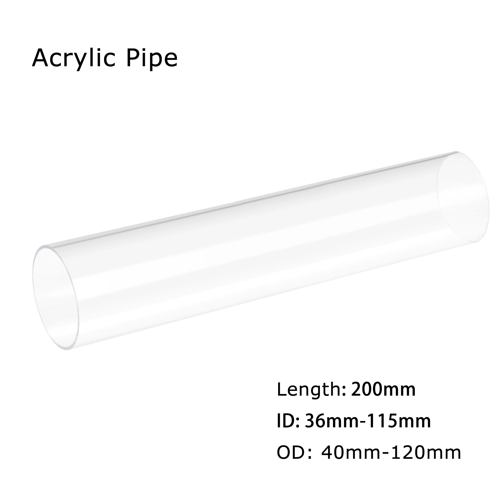 200mm Clear Acrylic Pipe 36-115mm ID 40-120mm OD Rigid Acrylic Tube Fish Tank Plexiglass Pipe High Transparent Round Tube forDIY