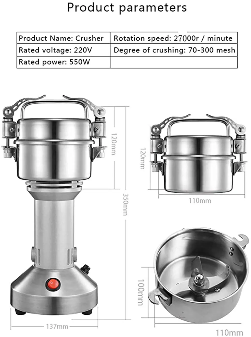Household 150G Portable Coffee Grinder Electric Grains Mill Grinding Spices Home Useful Stainless Steel Dry Food Powder Grinder
