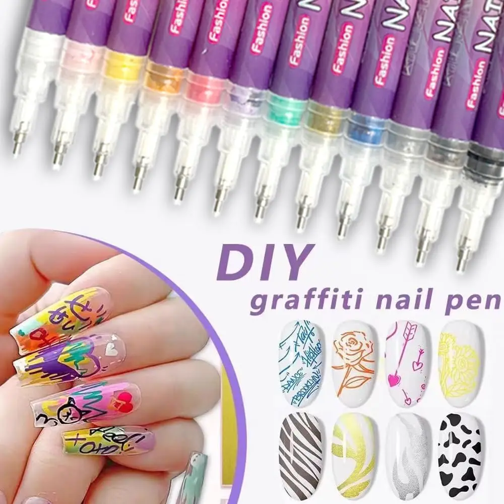 

12 цветов Набор маркеров для дизайна ногтей Ручка для нанесения граффити с наконечником для ногтей Кисть для рисования лайнера для Сделай сам Дизайн ногтей Красота Украсить Маникюрные инструменты
