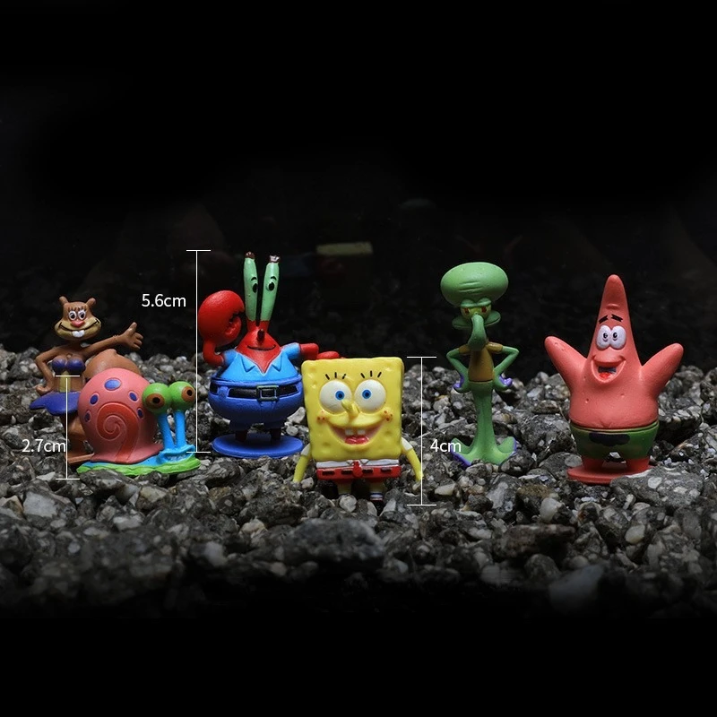 6/8Pcs SpongeBob Figures Aquarium Ornaments Cute Desktop Toy Model Patrick Star Cake Toppers Accessories Fish Tank Decoration