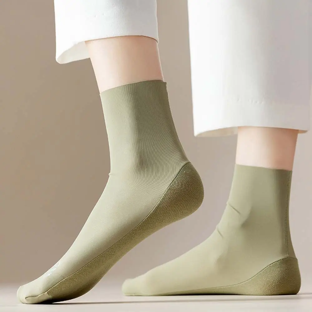 Spring Summer Ice Silk Tube Socks Any Cut Seamless Solid Color Cotton Socks Women\'s Mid-tube Socks