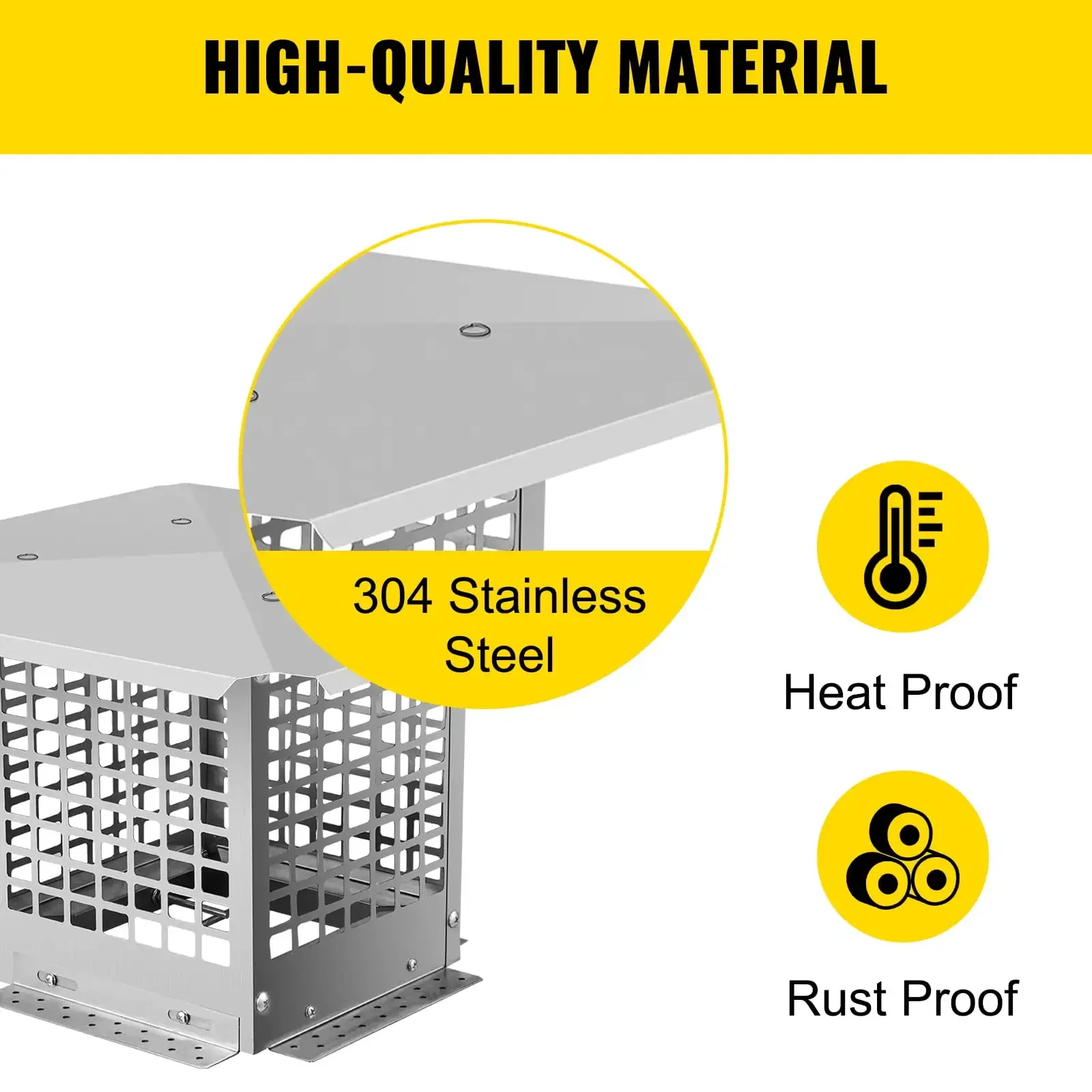 Tapa de chimenea, tapas de chimenea de 8" x 8", cubierta de chimenea de acero inoxidable 304, pararrayos de metal ajustable con