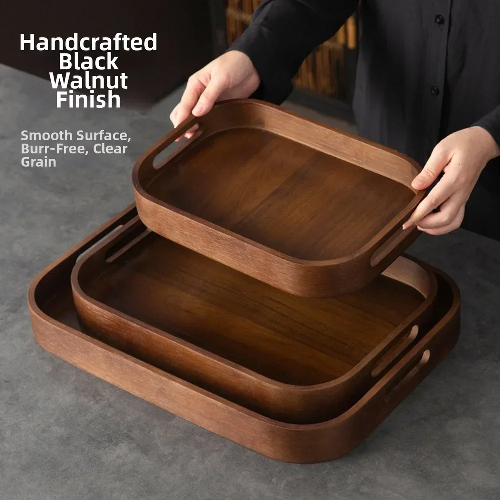 Wooden Tea Tray With Handles Multi Purpose Serving Platter For Snacks Fruits Coffee Tray Wood Plate Breakfast Tray For Serving