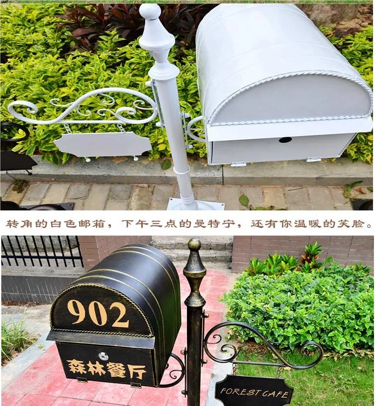 European Retro Mailbox Outdoor Villa Community Garden Letter Box Wrought Iron Outdoor Rain-Proof Inbox