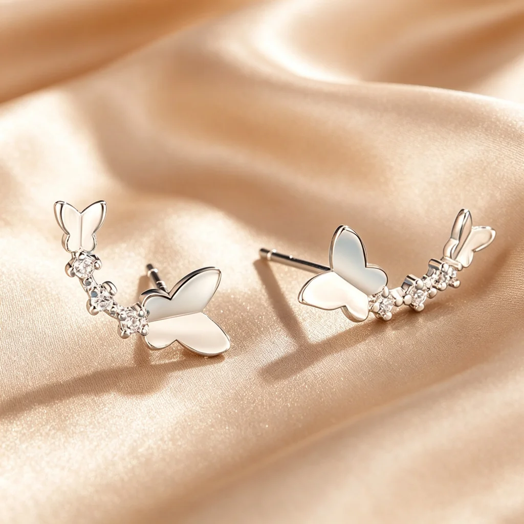 Butterfly Stud Earrings for Women 925 Sterling Silver Sparkling Cute Charming Earrings Hypoallergenic Fashion Jewelry Best Gif