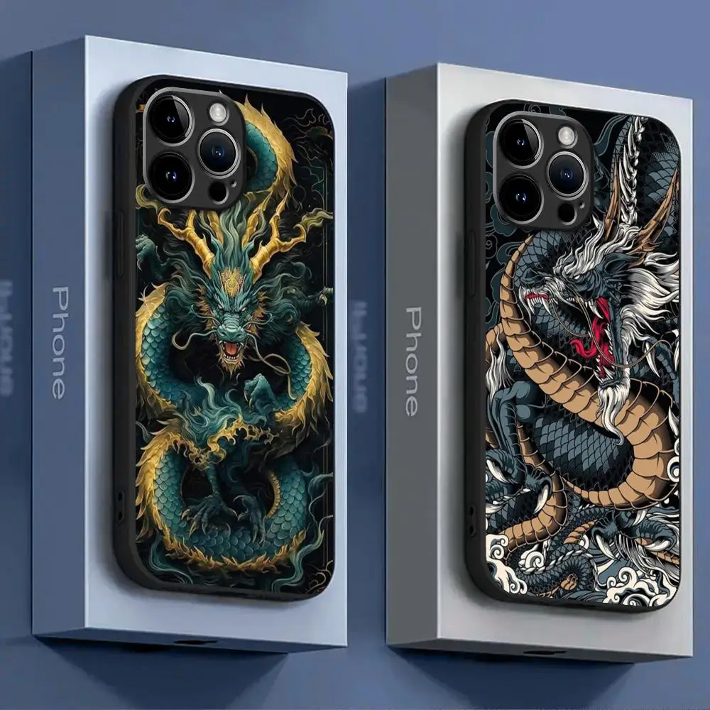 Illusory Color Chinese Dragon  Phone Case For iPhone 15 14 13 12 11 X XR XS XSMAX 8 7 Plus Mini Pro Max Soft Black Phone Cover