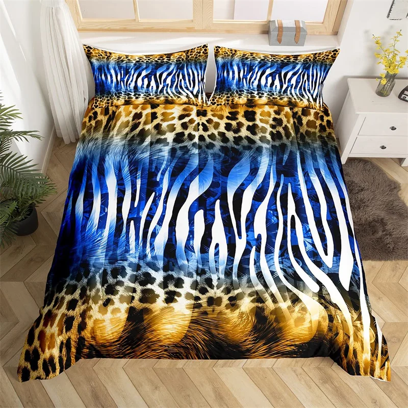 

3D Leopard Print Duvet Cover Wild Animal Skin Comforter Cover Microfiber Zebra Stripes Bedding Set Queen For Kids Adults Bedroom