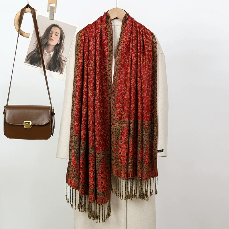 Fashion Imitation Cashmere Pashmina Paisley Tassel Scarf Long Scarf Shawl Soft Breathable Sun-Resistant Headkerchief