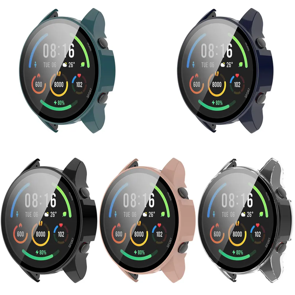 Glass Screen + Protector PC Case Shell For Xiaomi Mi Watch Color Sport Hard Edge Frame Protective Film Cover Smart Accessories