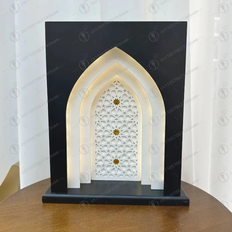 Мусульманский обеденный стол Рамадан, деревянное украшение, деревянная подставка для мечети Ид аль-Фитр Мубарак со светодиодным