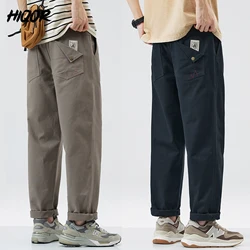 HIQOR New In Men's Cargo Pants Pantalons Cargo Casual Straight Trousers Unique Pockets Embroidery 98% Cotton Baggy Pants for Men