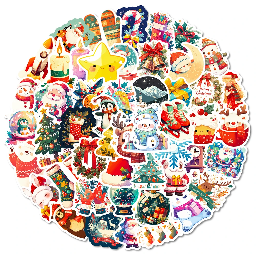 

10/30/50/100pcs INS Style Cute Christmas Stickers Cartoon Santa Claus Decals Toy DIY Luggage Phone Guitar Cute Graffiti Sticker