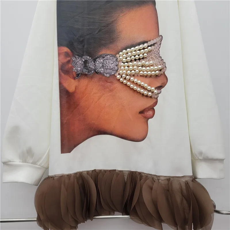 2025 خريف تصميم جديد طويل الأكمام فضفاضة مطبوعة شبكة الدانتيل البلوز موضة سليم صالح تنوعا تصميم أنيق غير رسمي هوديس #4