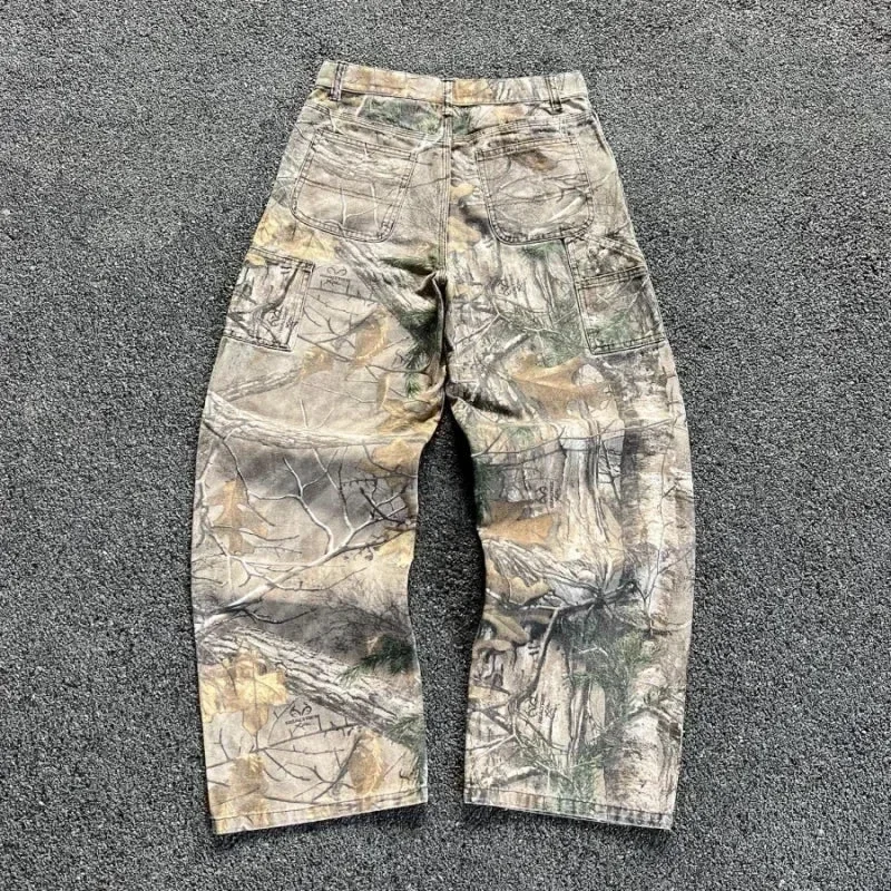 Camuflagem calças de carga y2k novo americano mainstream hip hop skate das mulheres dos homens streetwear gótico high street super solto jeans