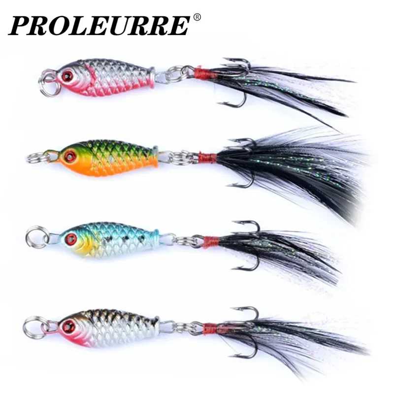 

4 Pcs Metal Vib Fishing Lure Mixed Colors Set 3cm 4.8g Spinner Spoon Baits for Bass Trout Crankbait Feather Hooks Spinnerbait