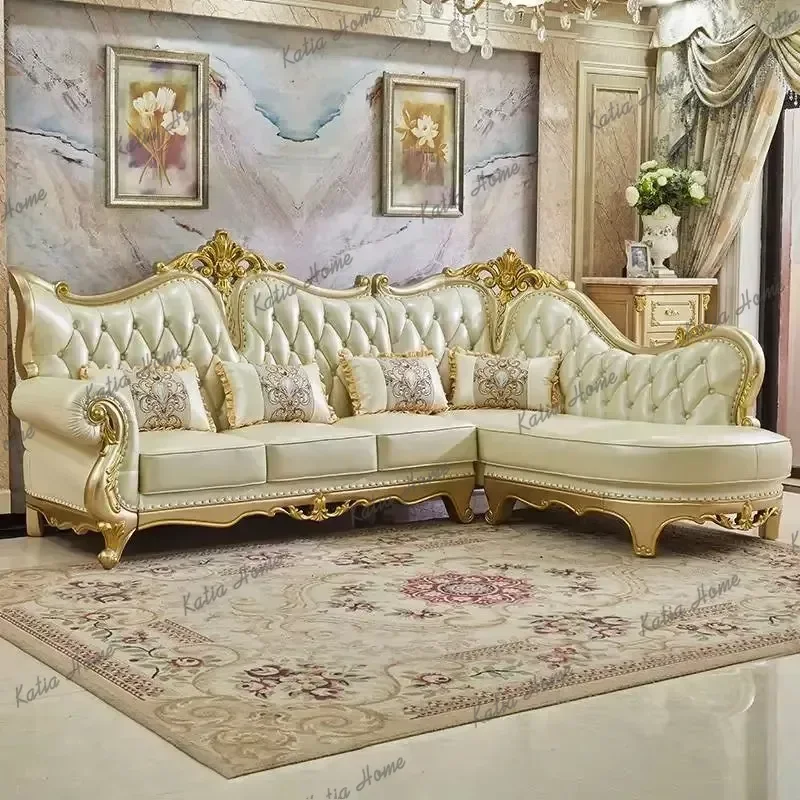 FG European Beige Living Room Sofas Aesthetic Quality French Oversized Weird Lazy Sofa Luxury L Shaped Bank Woonkamer Furniture
