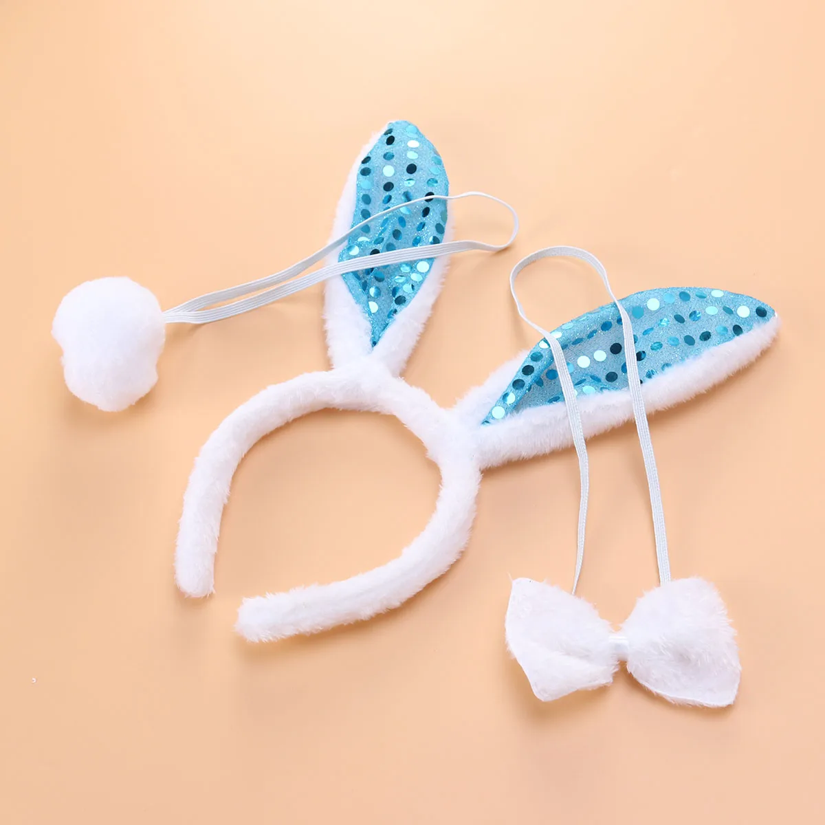 

3pcs Rabbit Ear Headband Set Kid Bow Tie Decor For Party Cosplay Costume Festival Rosy Lightweight Soft Cloth Material