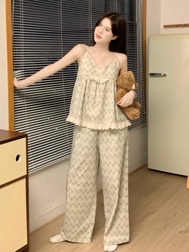 Novo Conjunto de Pijamas Fs de Aodão 2025 com Manga Curta, Estilo Casual t, Roupas de Casa Doces e Fofas para...