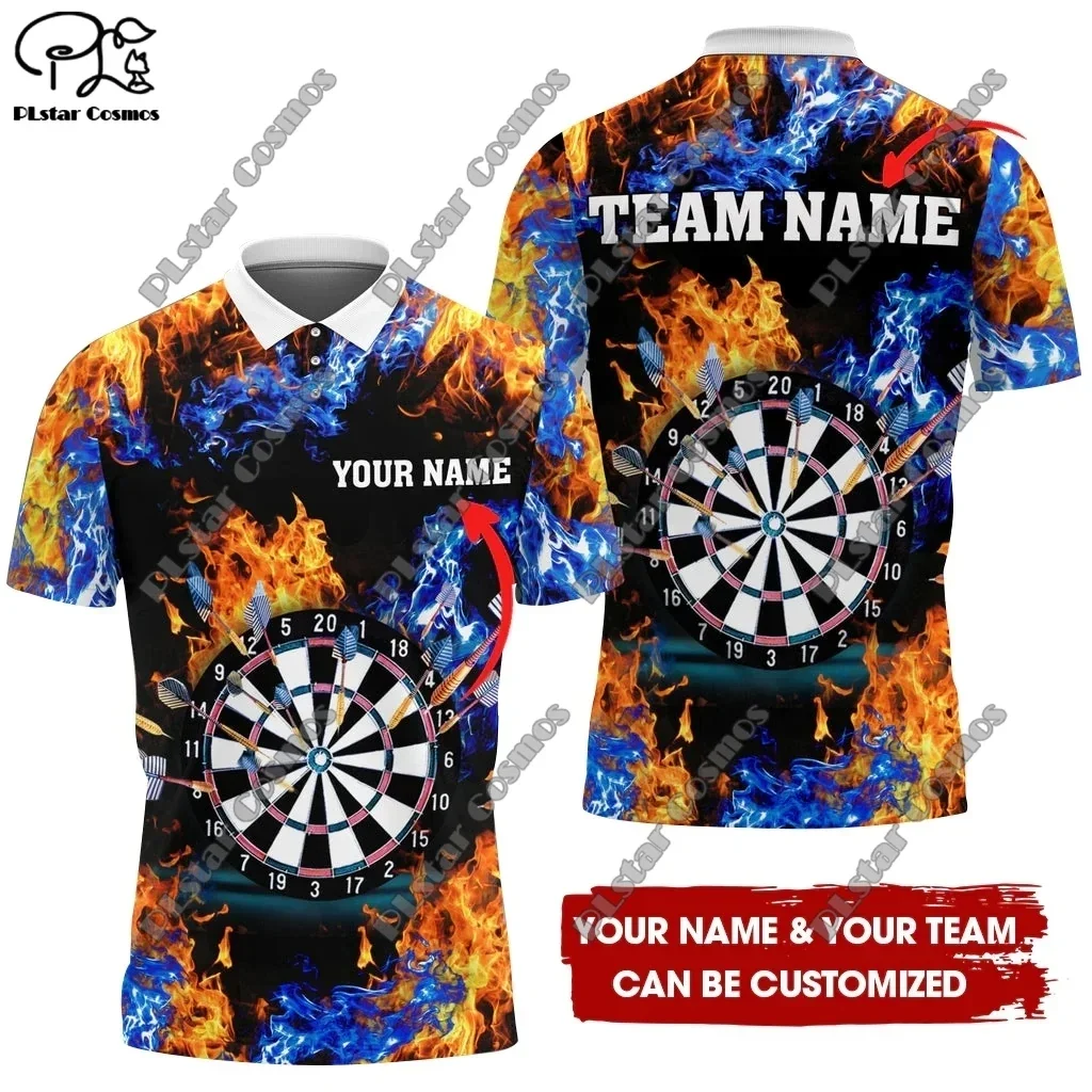 New personalized 3D printed dart throwing colorful flame pattern POLO shirt T-shirt unisex casual team throwing sports series F4