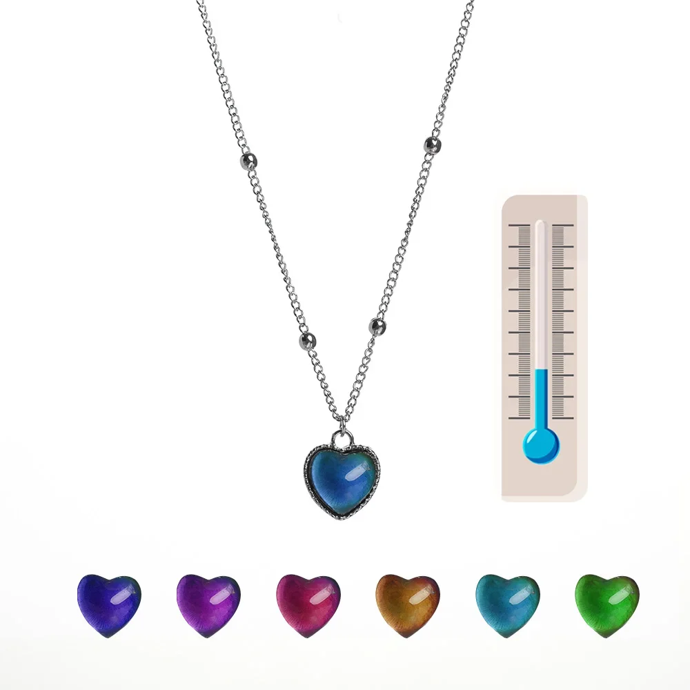 Heart Locket Color Changing Temperature Mood Stainless Steel Love Shape Photo Pendant Necklace Jewelry_maomaolike.com