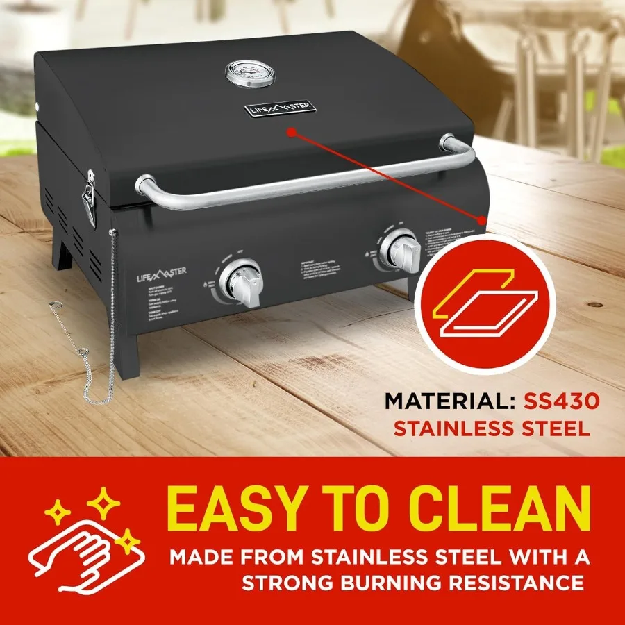 شواية غاز محمولة سوداء مزدوجة 10000 وحدة حرارية بريطانية 275 مربع في مساحة الطبخ، غطاء إشعال مقاوم للرياح مع حرارية مدمجة #4