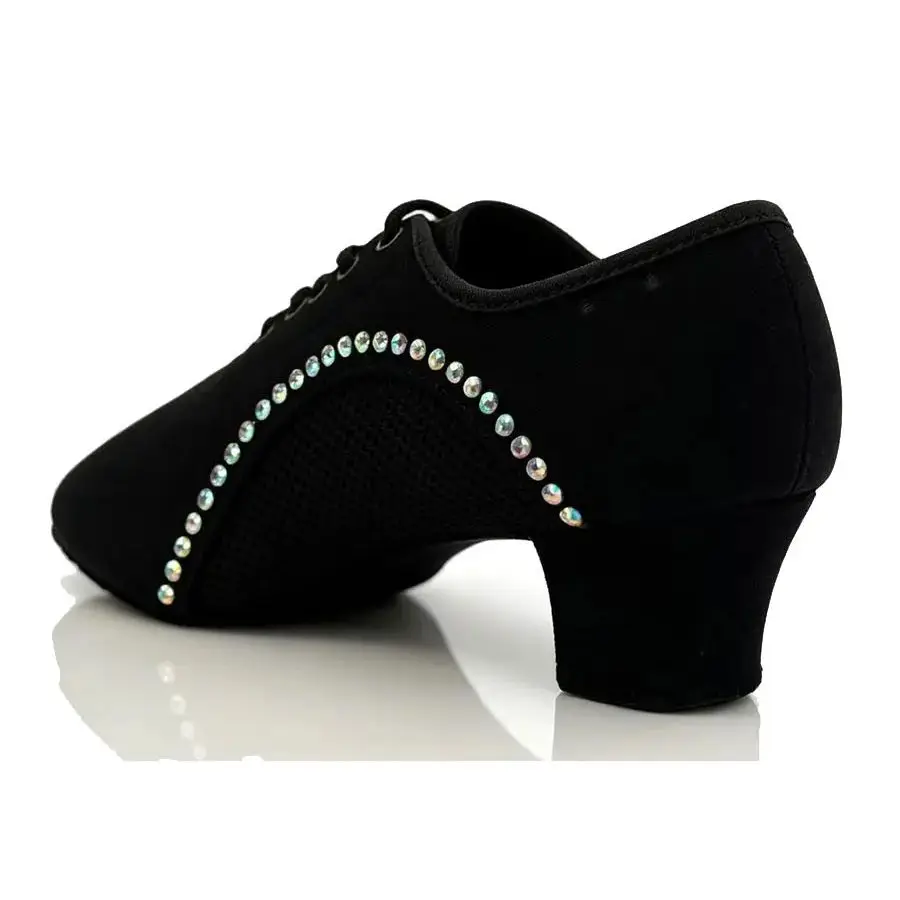 Dance Shoes Women Satin Ballroom Rhinestone Closed Toe 5cm Heels Latin Salsa Tango Professional Practice Black Dancing Shoes