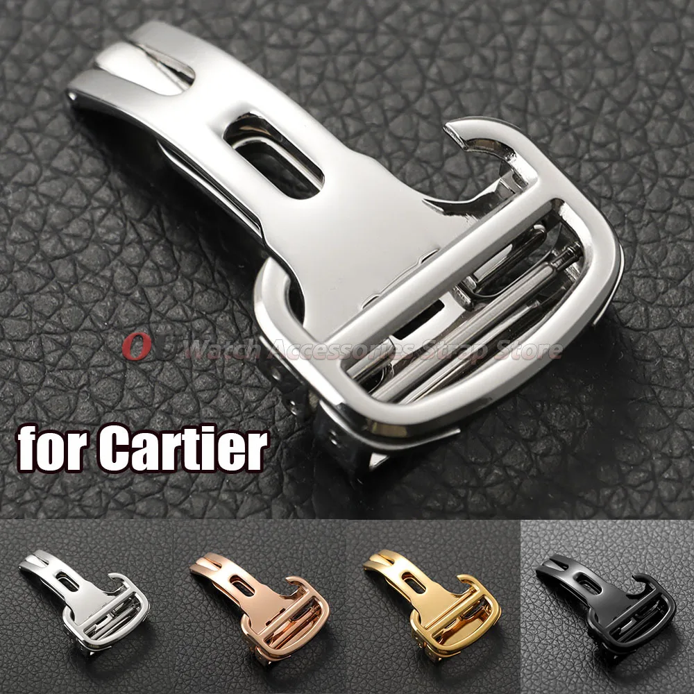 12mm14mm 16mm 18mm 20mm Silver Single Side Stainless Steel Folding Clasp for Cartier Button Leather Watchband Buckle Accessories