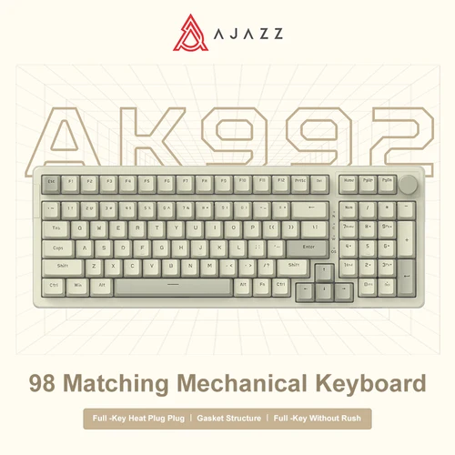 Teclado mecánico con cable Ajazz AK992, diseño completo de 98 teclas, teclado USB para juegos intercambiable en caliente, perilla de tecla Multimedia para ordenador de escritorio y portátil