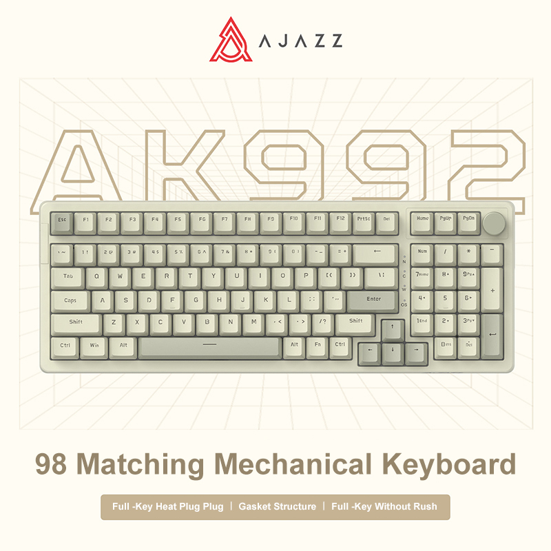  Ajazz AK992 Wired Mechanical Keyboard 98-Key Full Layout  Hot-Swap USB Gaming keyboard Multimedia Key Knob for Desktop PC Laptop 